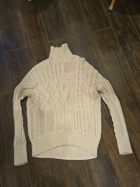 Athleta Bedford Cream Cable Knit Turtleneck Sweater